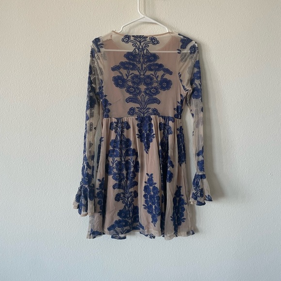 For Love and Lemons, Lace Mesh Long Sleeve Bell Sleeve Cocktail Dress - Picture 4 of 6